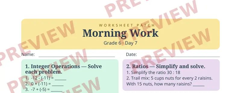 Partial preview of Morning Work: Grade 6, Day 7