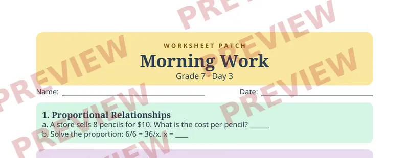 Partial preview of Morning Work: Grade 7, Day 3