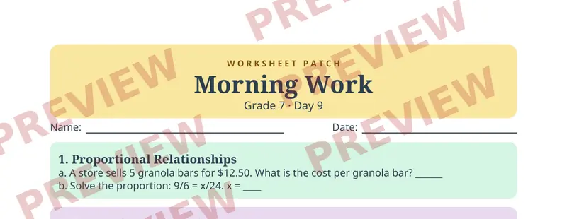 Partial preview of Morning Work: Grade 7, Day 9