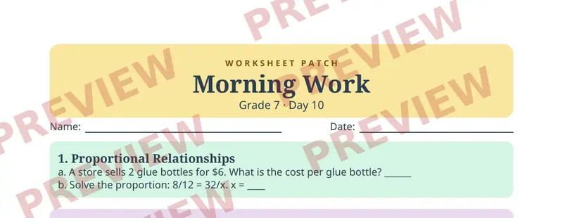 Partial preview of Morning Work: Grade 7, Day 10