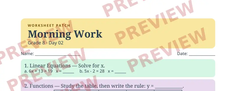 Partial preview of Morning Work: Grade 8, Day 2