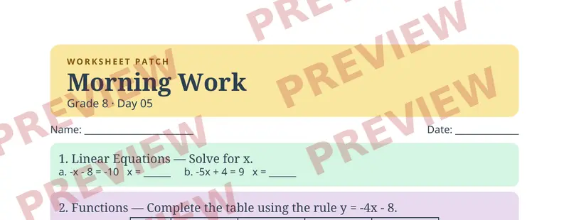 Partial preview of Morning Work: Grade 8, Day 5