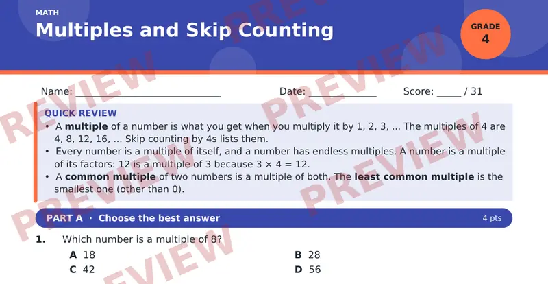 Page 1 preview of Multiples and Skip Counting