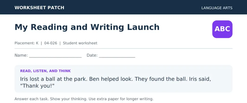 Page 1 preview of My Reading and Writing Launch — Grade K