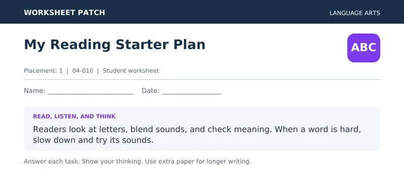 Page 1 preview of My Reading Starter Plan