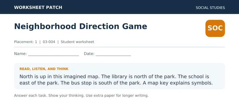 Page 1 preview of Neighborhood Direction Game