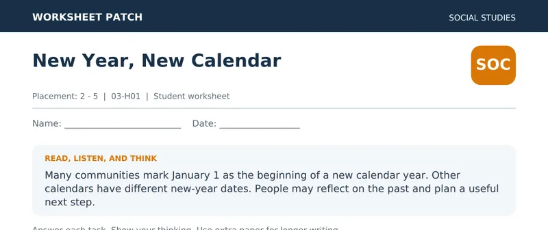 Page 1 preview of New Year, New Calendar