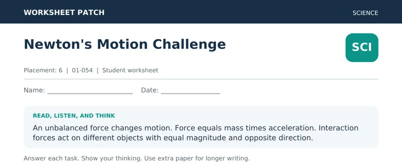 Page 1 preview of Newton's Motion Challenge