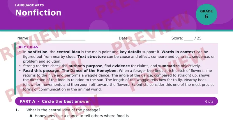 Page 1 preview of Nonfiction — Grade 6