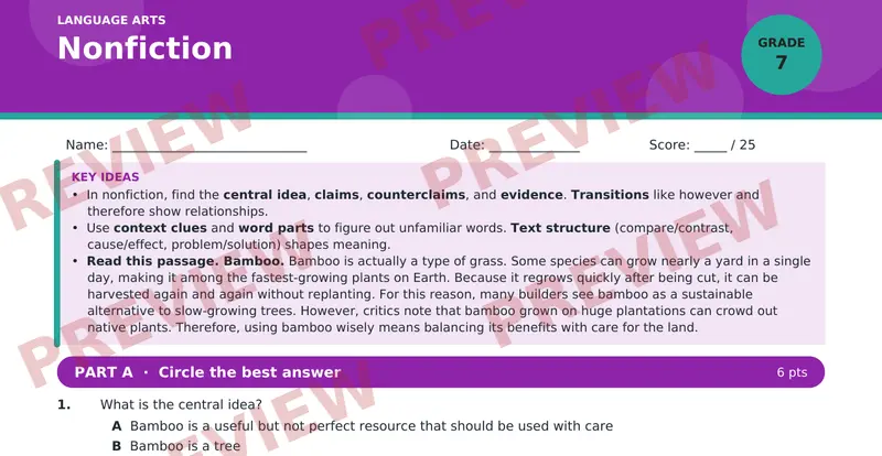 Page 1 preview of Nonfiction — Grade 7