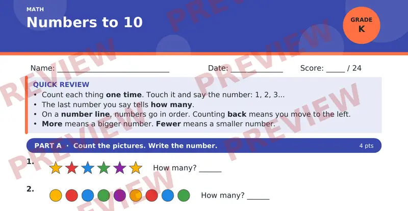 Page 1 preview of Numbers to 10