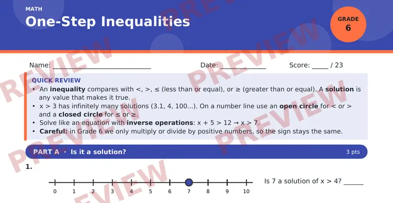 Page 1 preview of One-Step Inequalities
