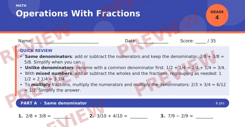 Page 1 preview of Operations With Fractions