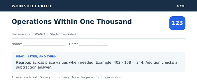 Page 1 preview of Operations Within One Thousand