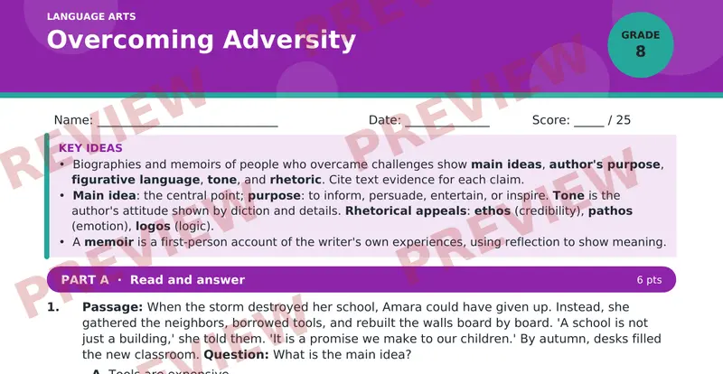 Page 1 preview of Overcoming Adversity