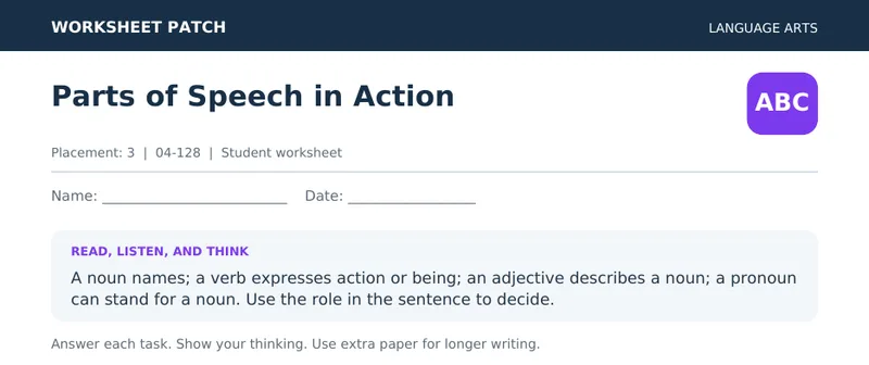 Page 1 preview of Parts of Speech in Action
