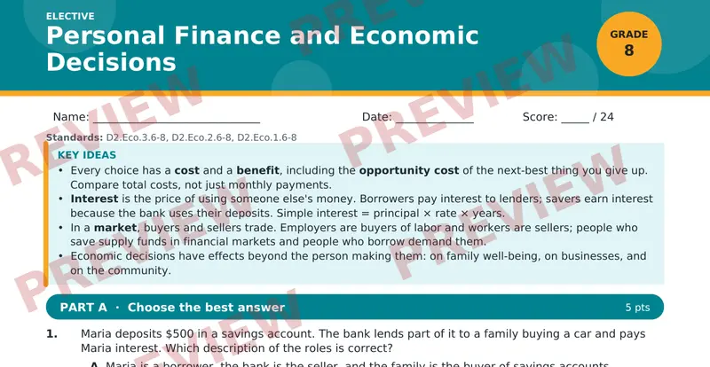 Page 1 preview of Personal Finance and Economic Decisions