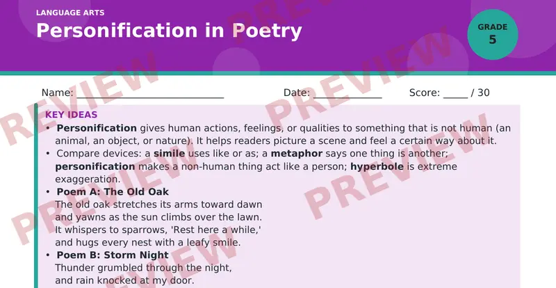 Page 1 preview of Personification in Poetry