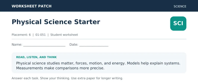 Page 1 preview of Physical Science Starter