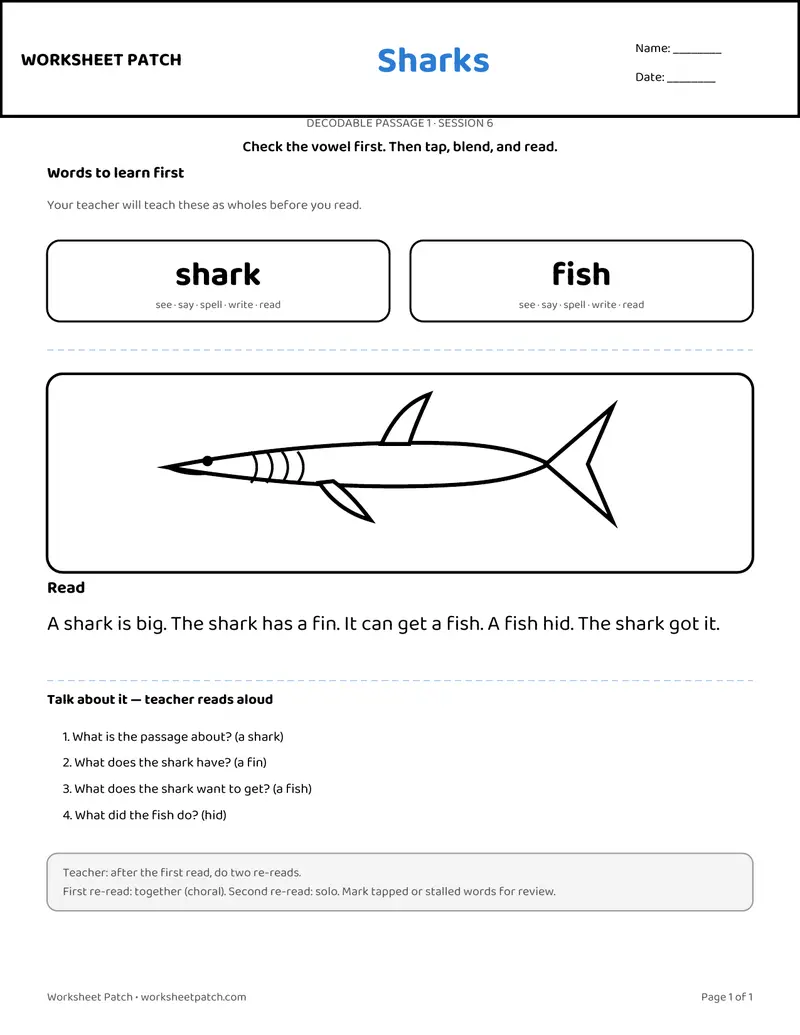 Preview of the Sharks decodable passage