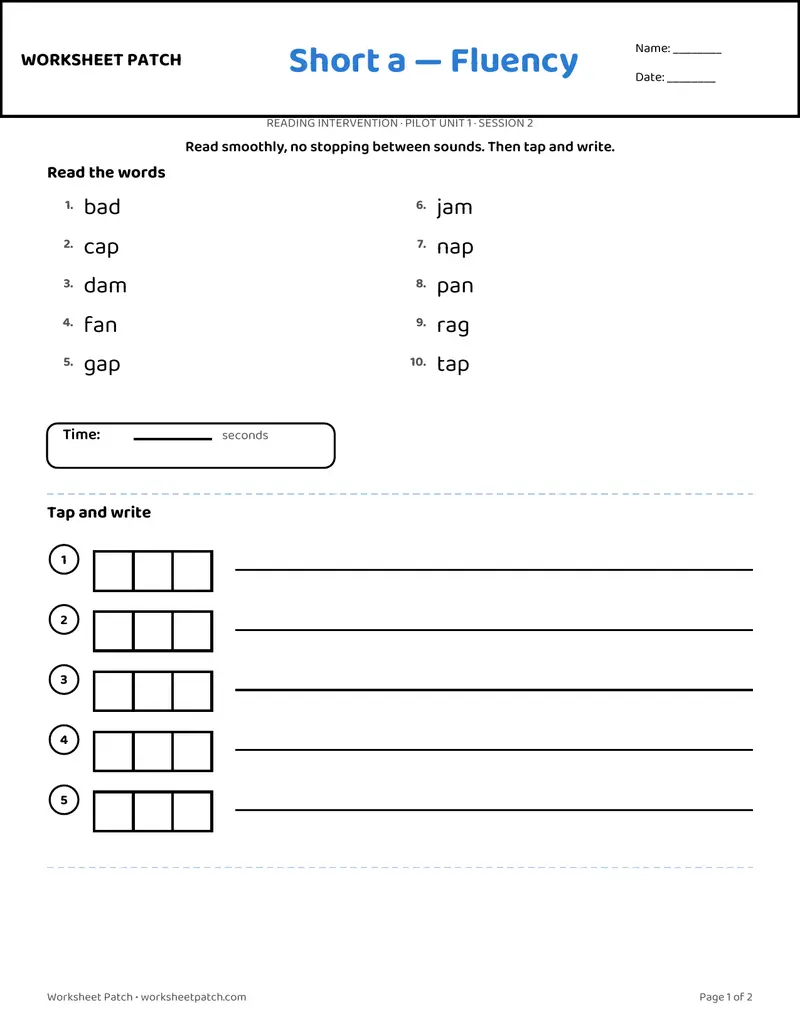 Student sheet preview, session 2