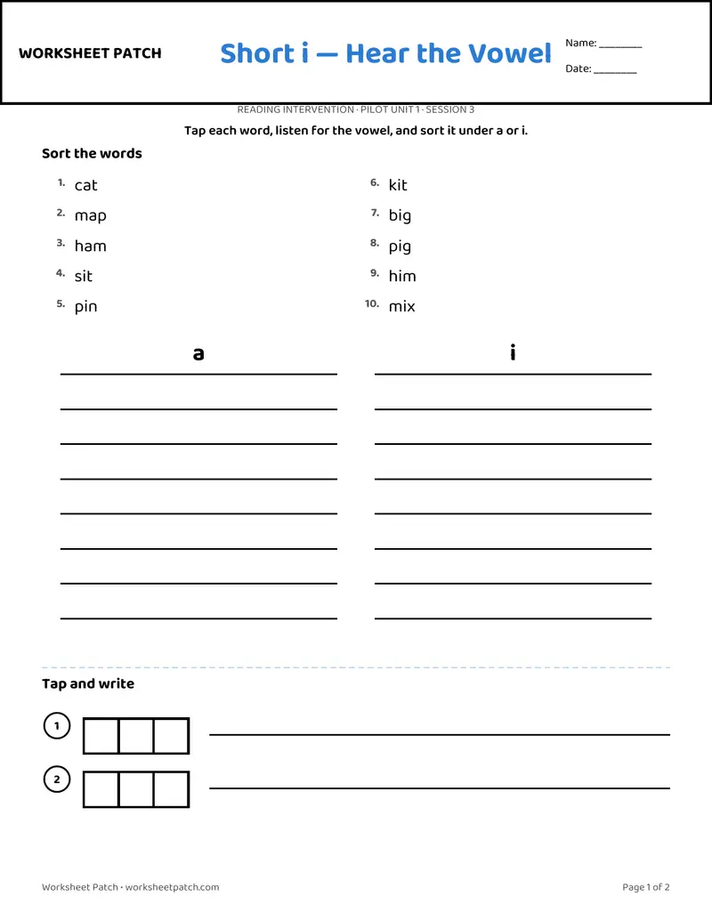 Student sheet preview, session 3