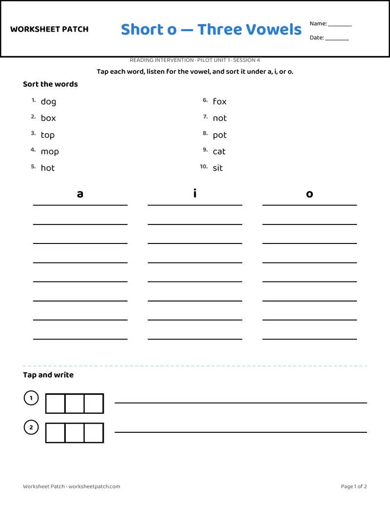 Student sheet preview, session 4