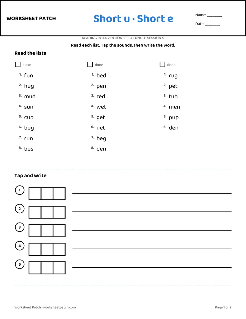 Student sheet preview, session 5