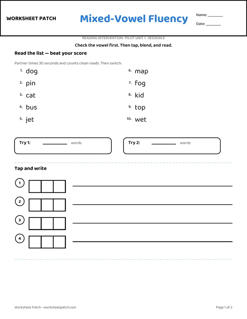 Student sheet preview, session 6