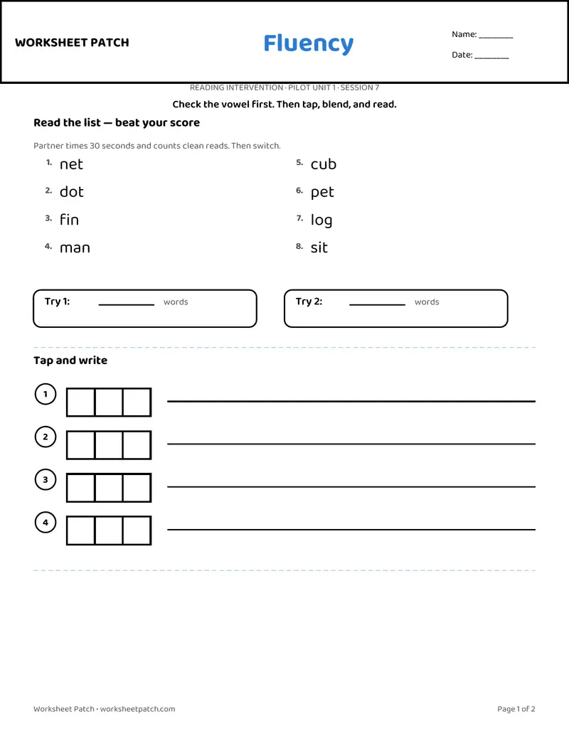 Student sheet preview, session 7