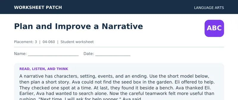 Page 1 preview of Plan and Improve a Narrative — Grade 3