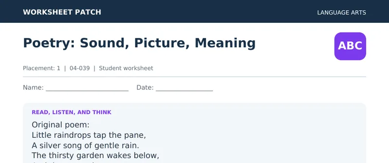 Page 1 preview of Poetry: Sound, Picture, Meaning — Grade 1