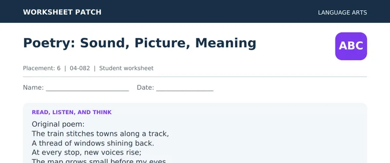 Page 1 preview of Poetry: Sound, Picture, Meaning — Grade 6: The Train