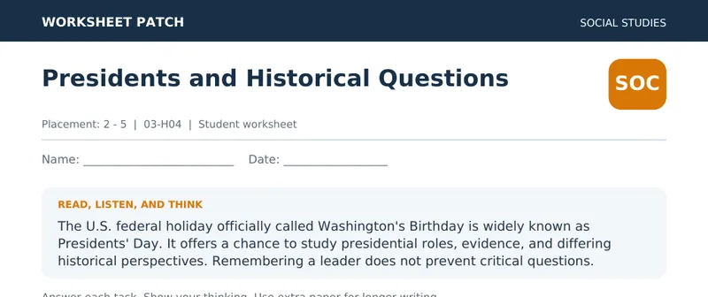 Page 1 preview of Presidents and Historical Questions