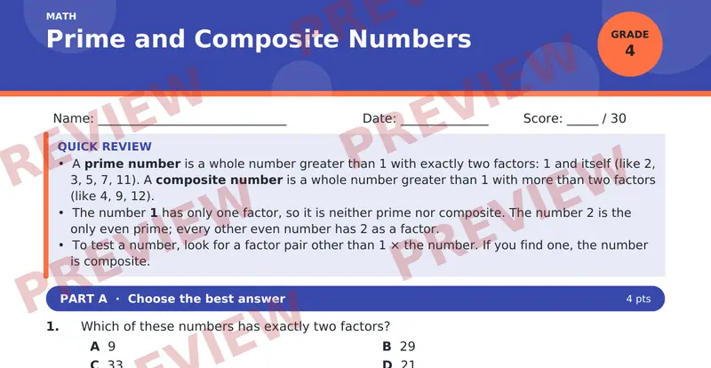 Page 1 preview of Prime and Composite Numbers