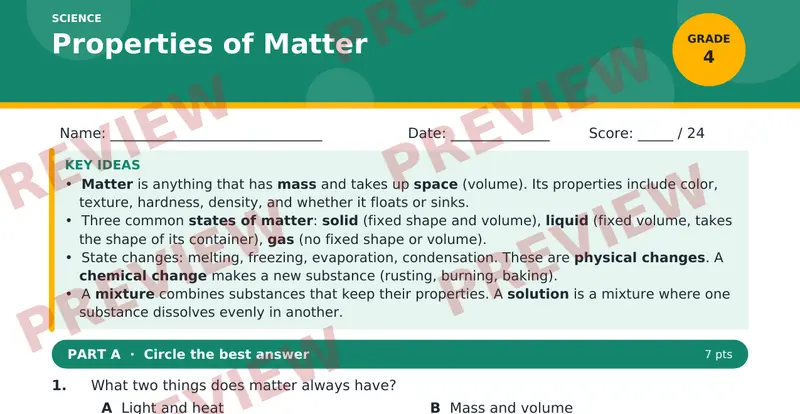 Page 1 preview of Properties of Matter