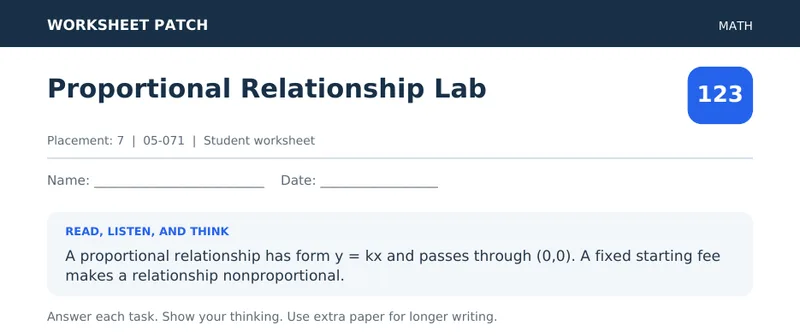 Page 1 preview of Proportional Relationship Lab