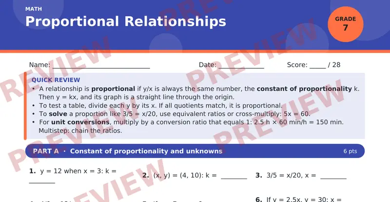 Page 1 preview of Proportional Relationships