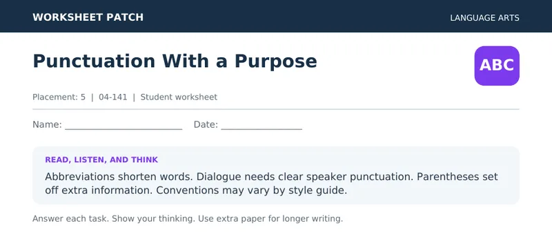 Page 1 preview of Punctuation With a Purpose