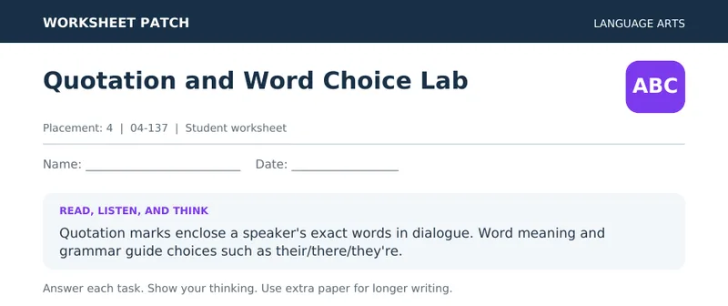 Page 1 preview of Quotation and Word Choice Lab