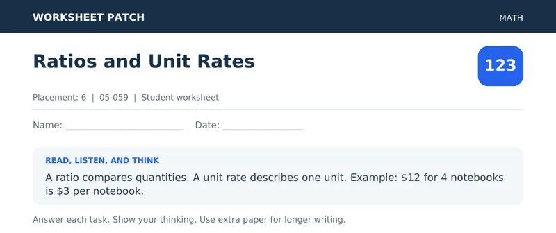 Page 1 preview of Ratios and Unit Rates