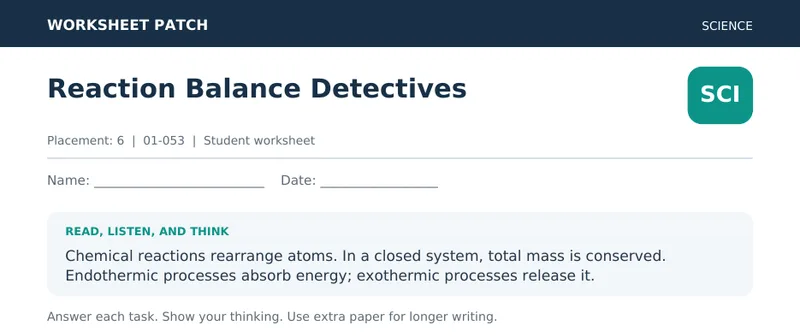 Page 1 preview of Reaction Balance Detectives