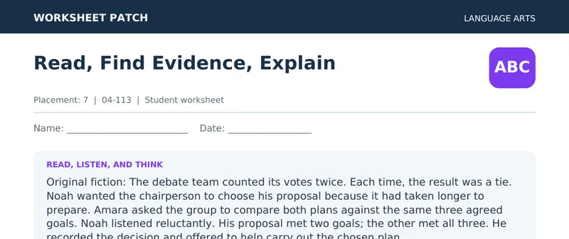 Page 1 preview of Read, Find Evidence, Explain — Grade 7