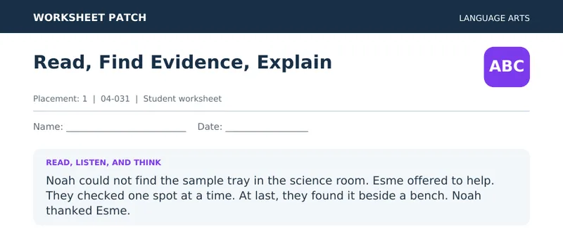 Page 1 preview of Read, Find Evidence, Explain — Grade 1