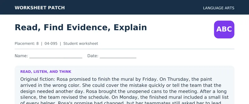 Page 1 preview of Read, Find Evidence, Explain — Grade 8: Rosa's Mural