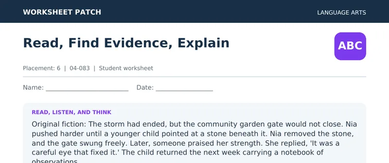 Page 1 preview of Read, Find Evidence, Explain — Grade 6: The Garden Gate