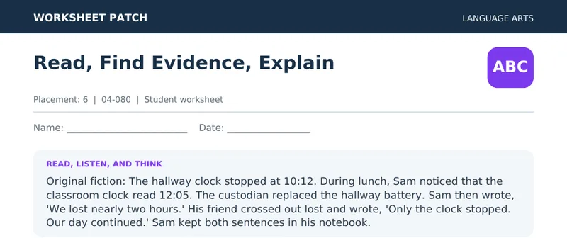 Page 1 preview of Read, Find Evidence, Explain — Grade 6: The Stopped Clock