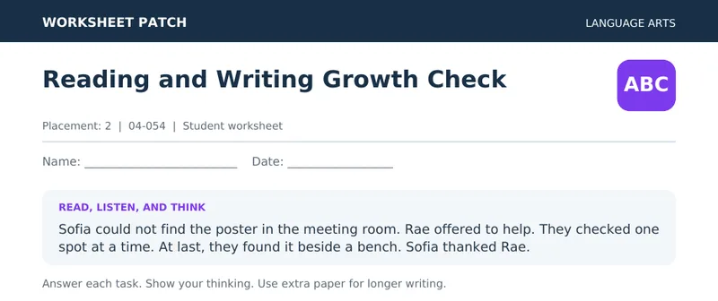 Page 1 preview of Reading and Writing Growth Check — Grade 2
