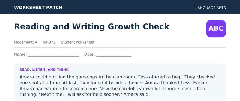 Page 1 preview of Reading and Writing Growth Check — Grade 4