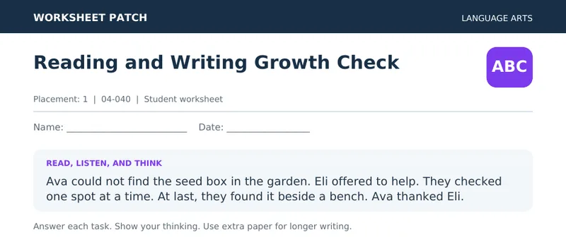 Page 1 preview of Reading and Writing Growth Check — Grade 1